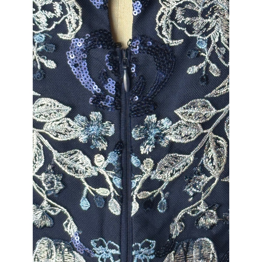 Marchesa Notte Dress Women‎ 4 Blue Silver Embellished Boatneck Cocktail Mini - Picture 10 of 14